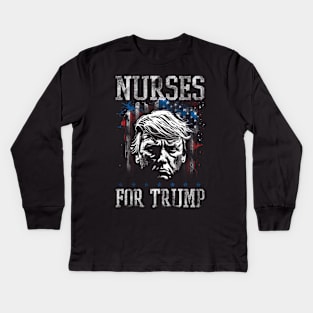 Nurses For Trump 2024 American Flag Kids Long Sleeve T-Shirt